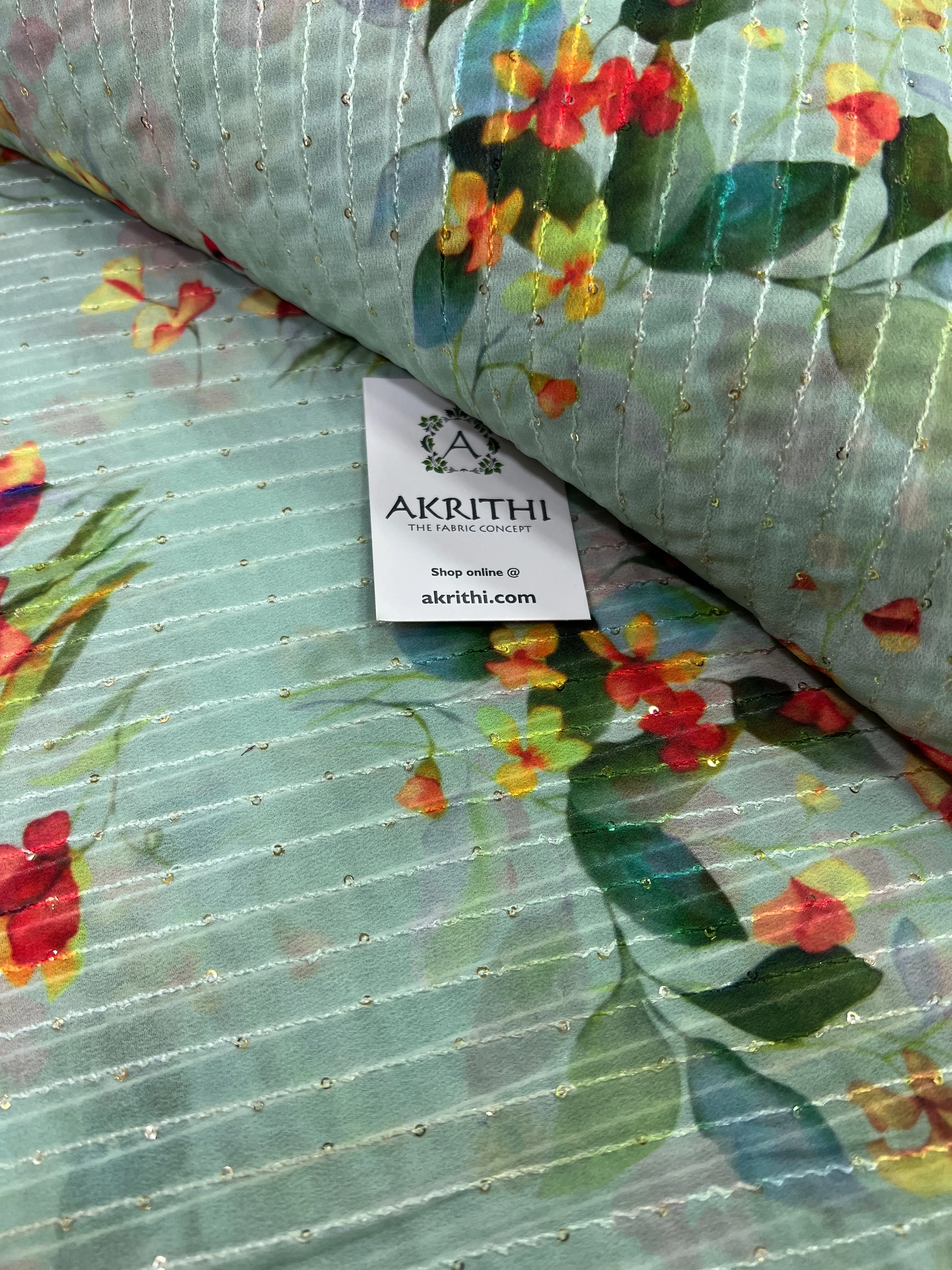Digital printed georgette fabric with sequins work