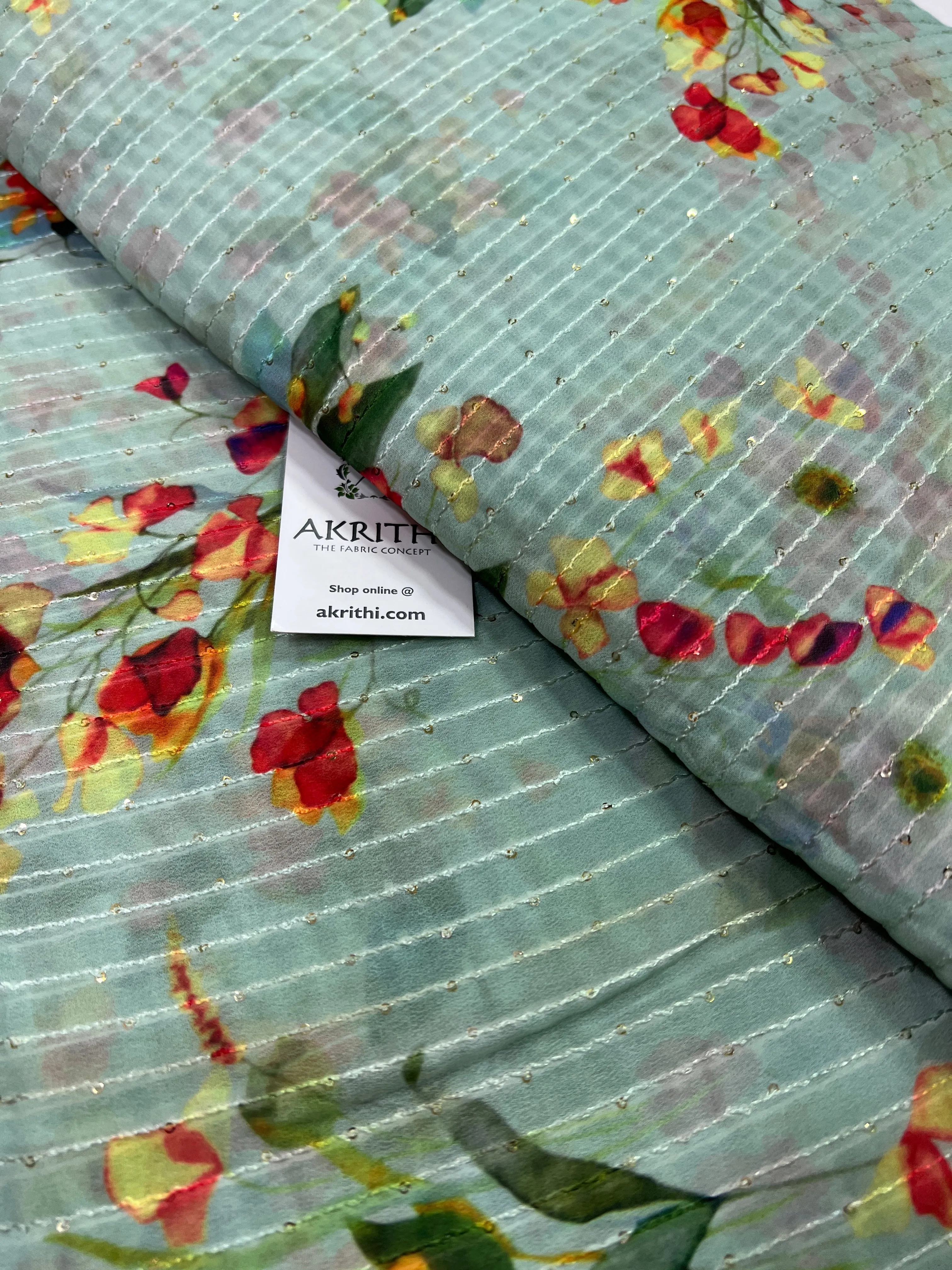 Digital printed georgette fabric with sequins work