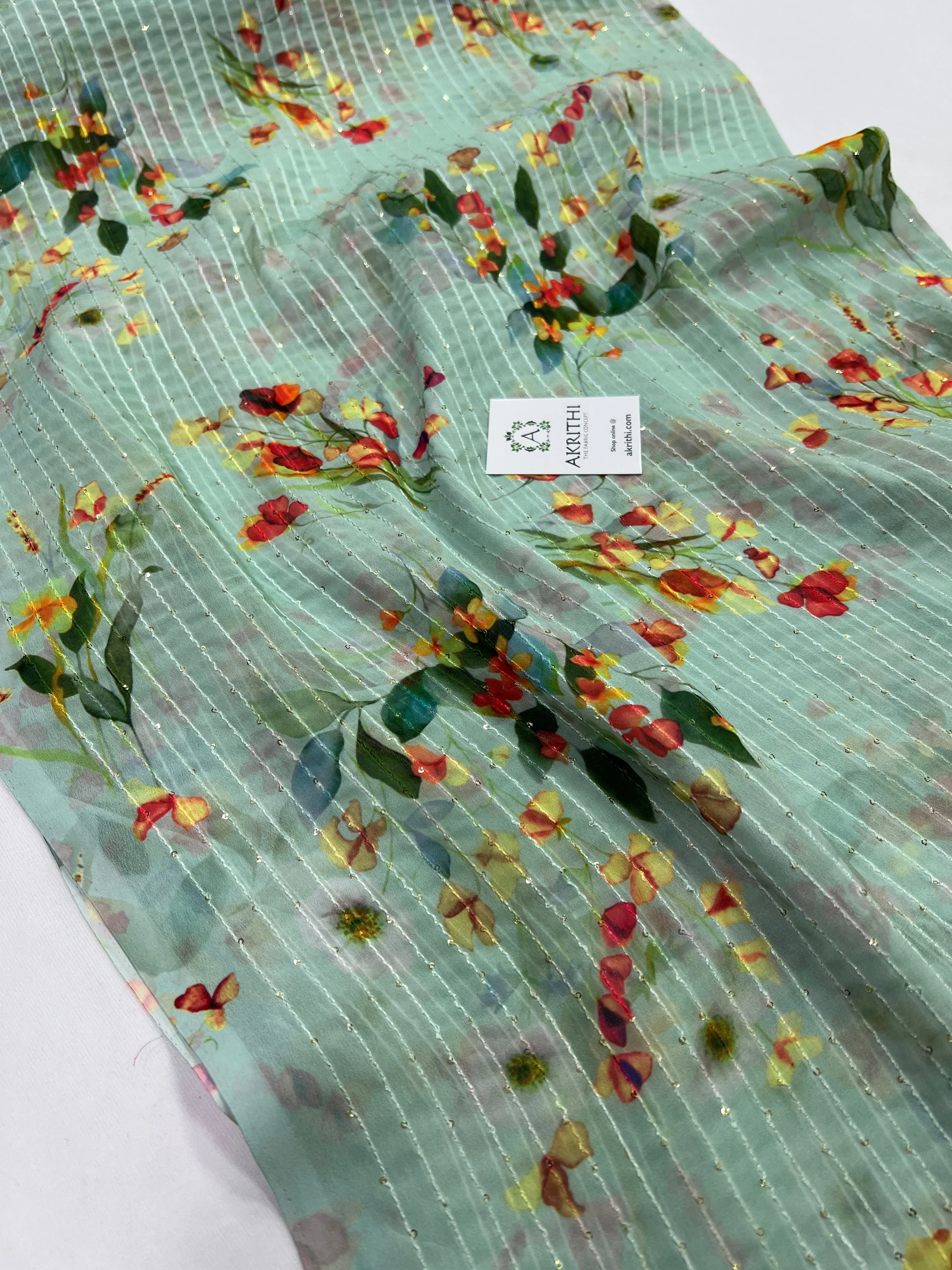 Digital printed georgette fabric with sequins work