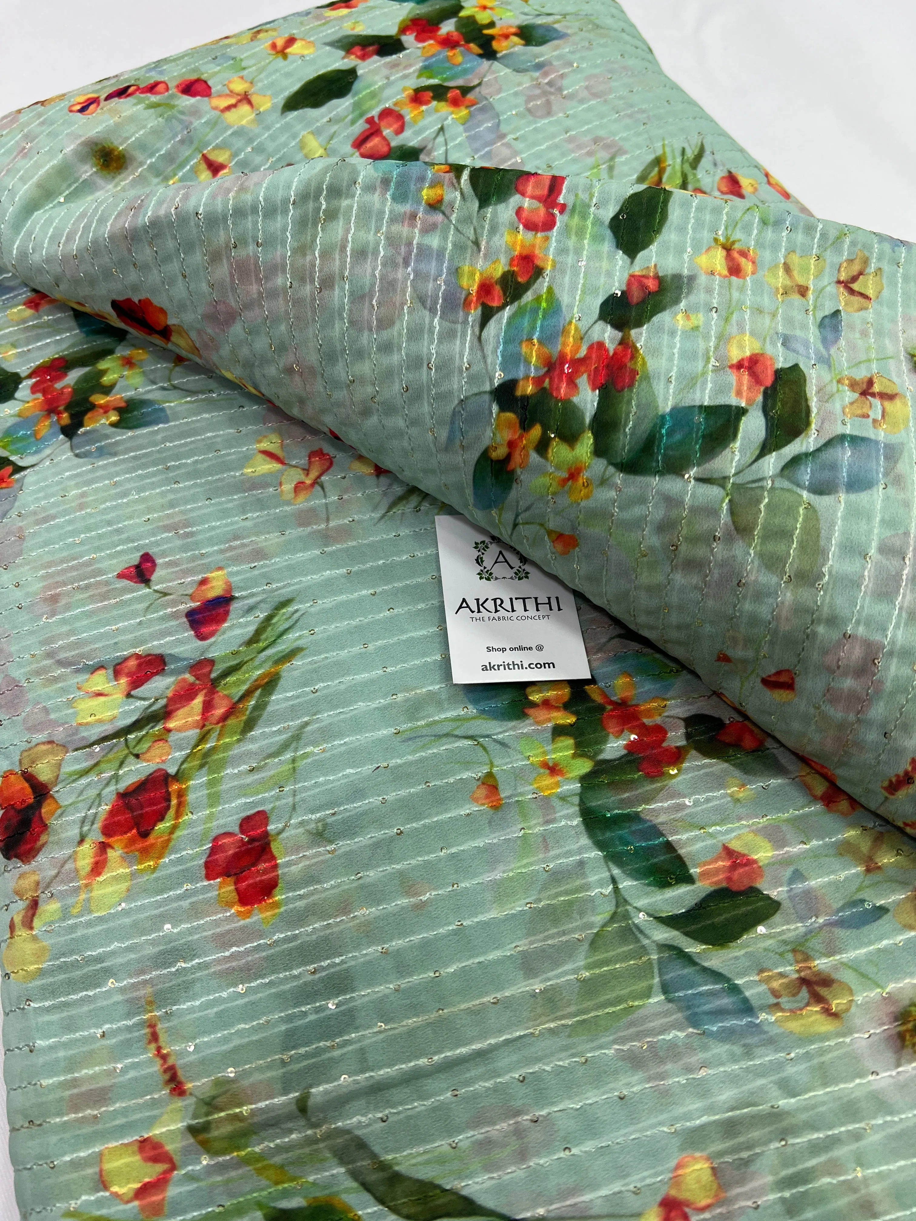Digital printed georgette fabric with sequins work