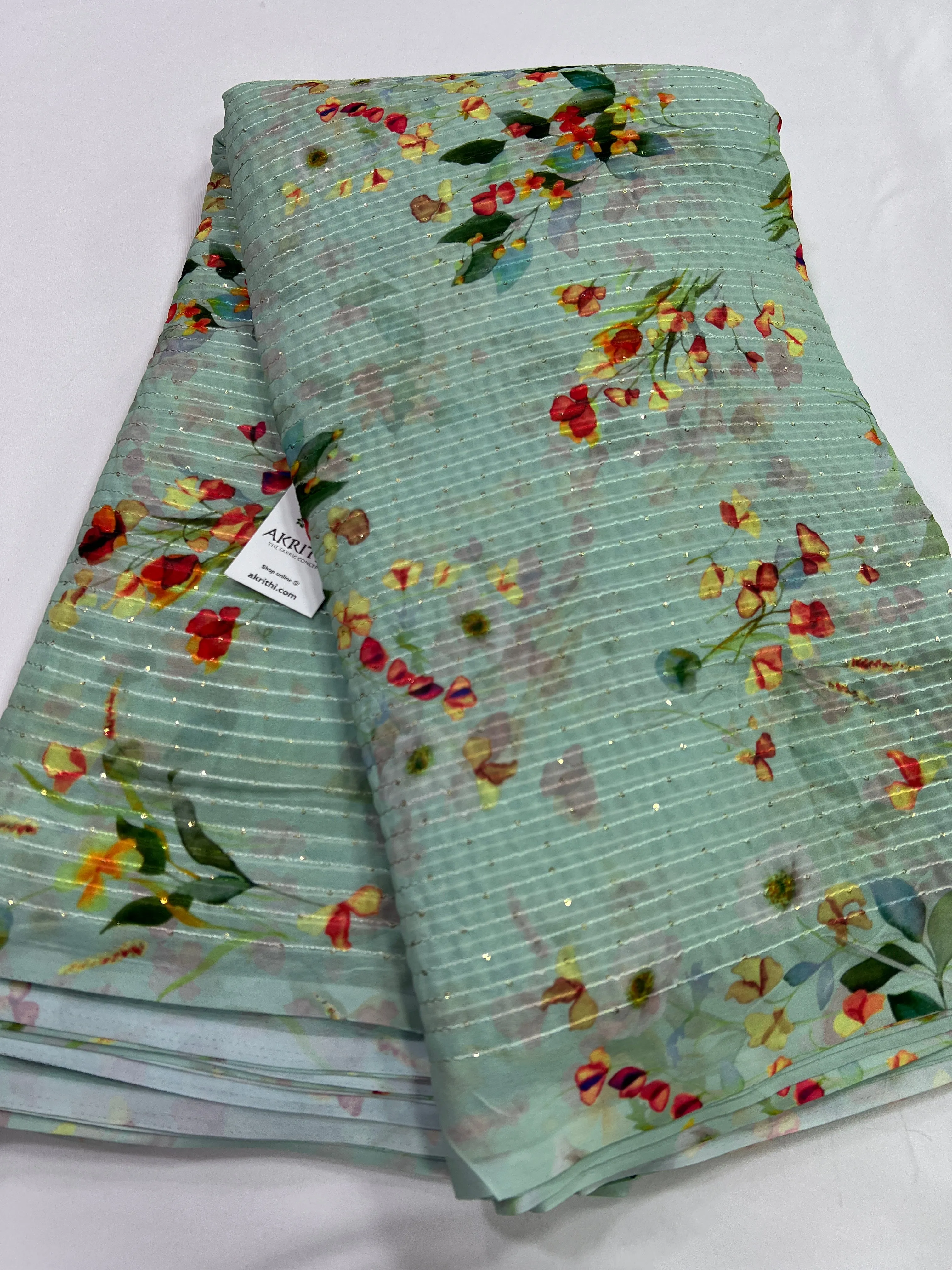 Digital printed georgette fabric with sequins work