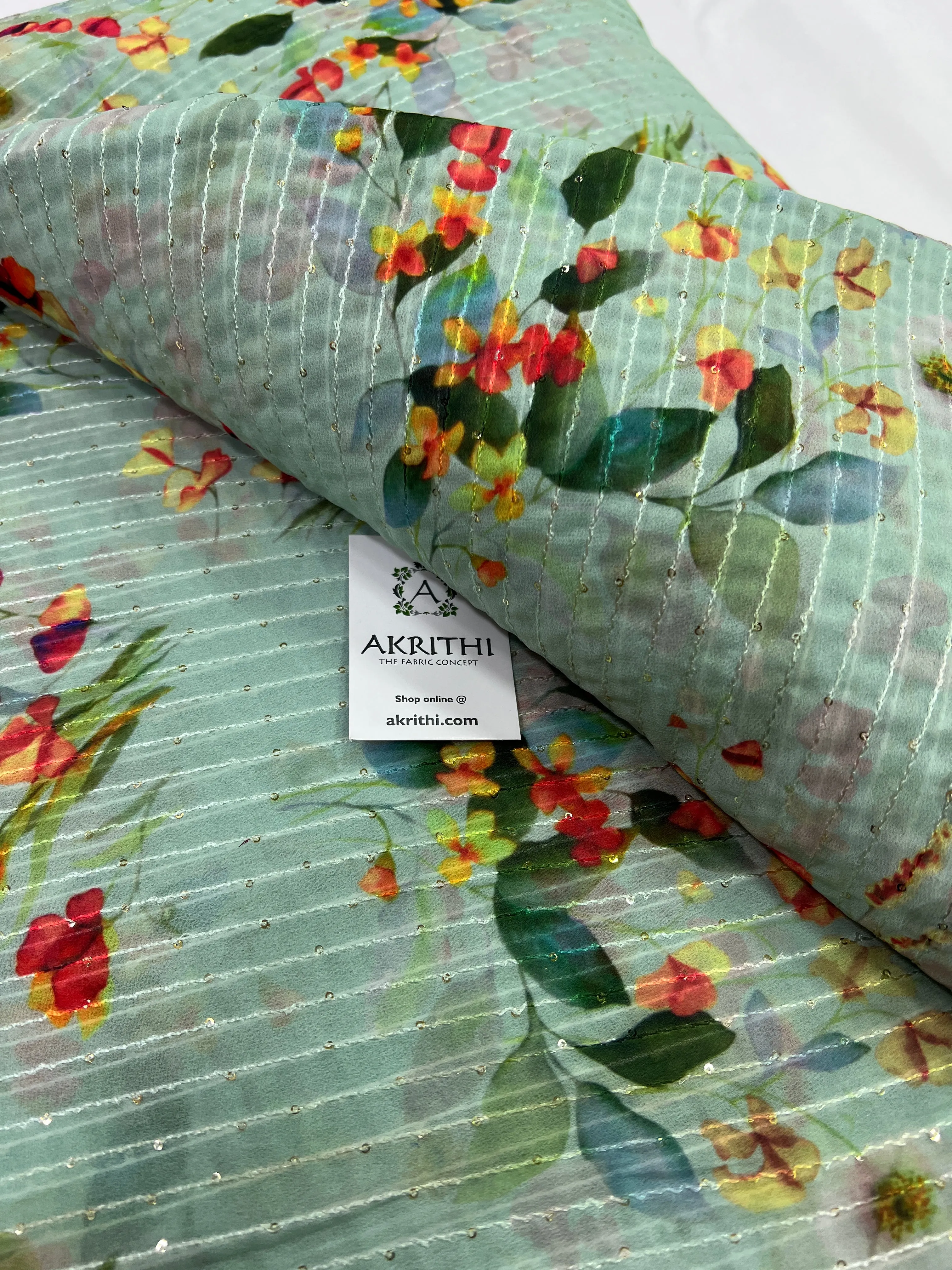 Digital printed georgette fabric with sequins work