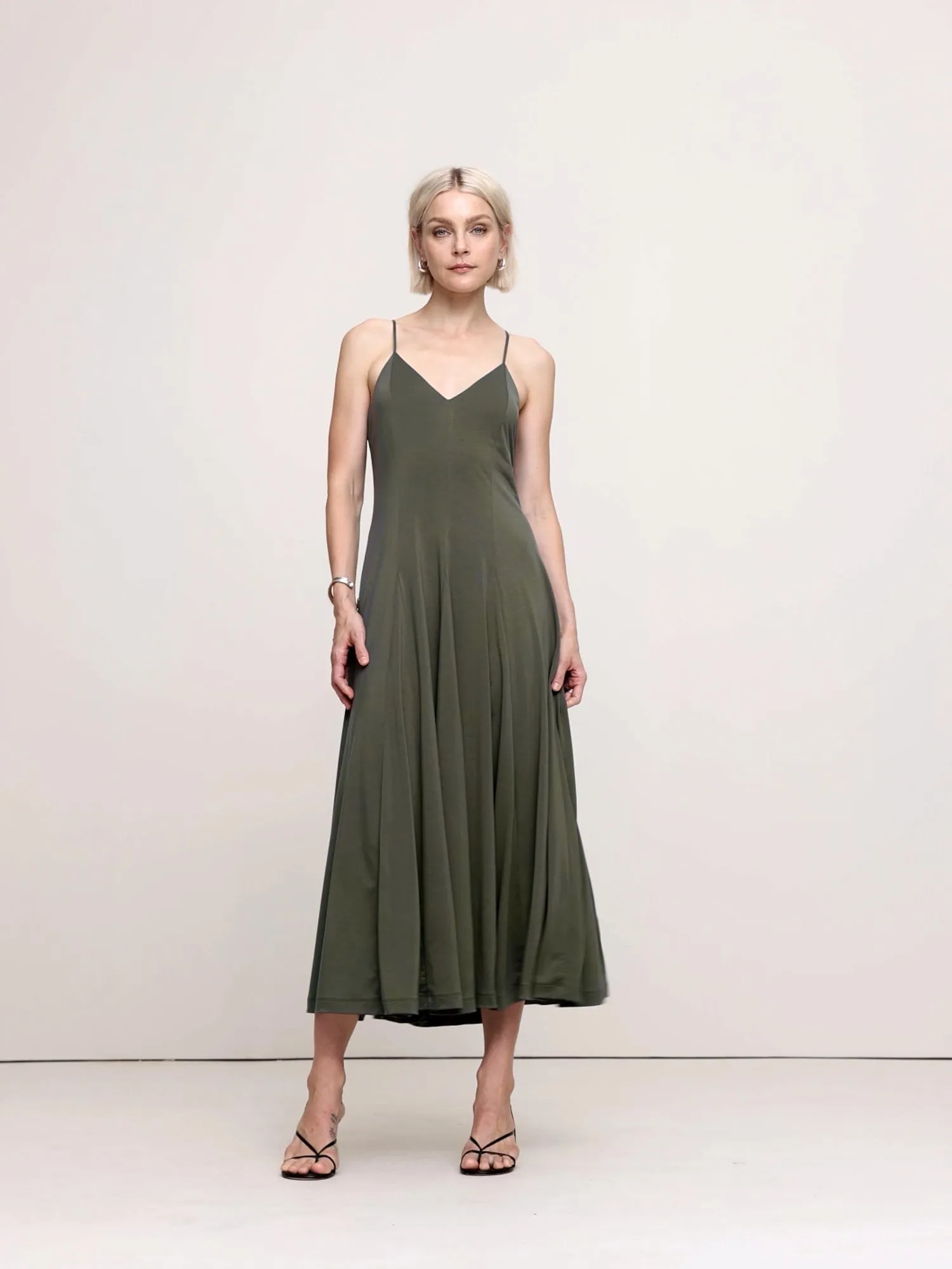 Drapey Jersey Godet Maxi Dress