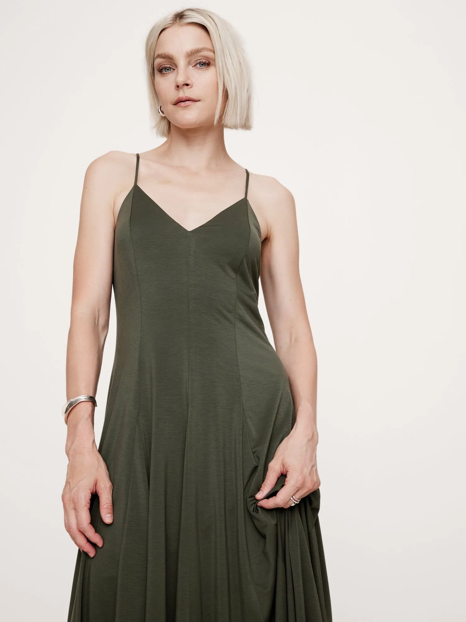 Drapey Jersey Godet Maxi Dress