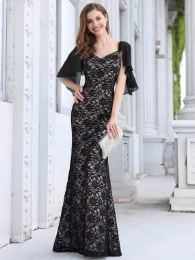 Elegant Floor Length V-neck Chiffon and Lace Evening Dress
