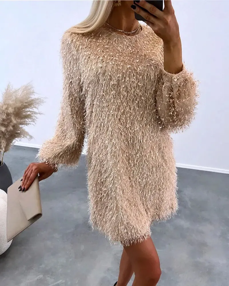 Elegant plush solid color dress