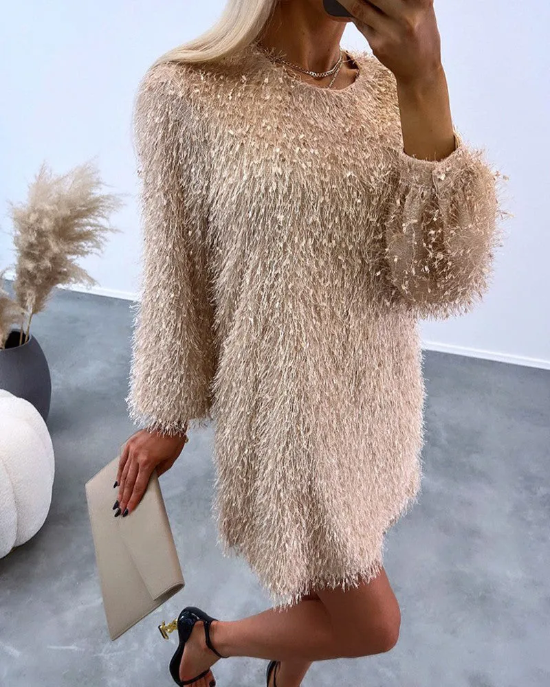 Elegant plush solid color dress
