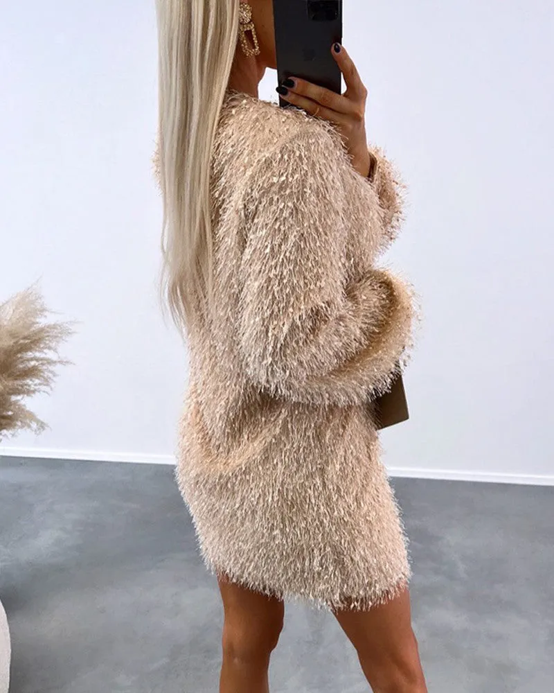 Elegant plush solid color dress