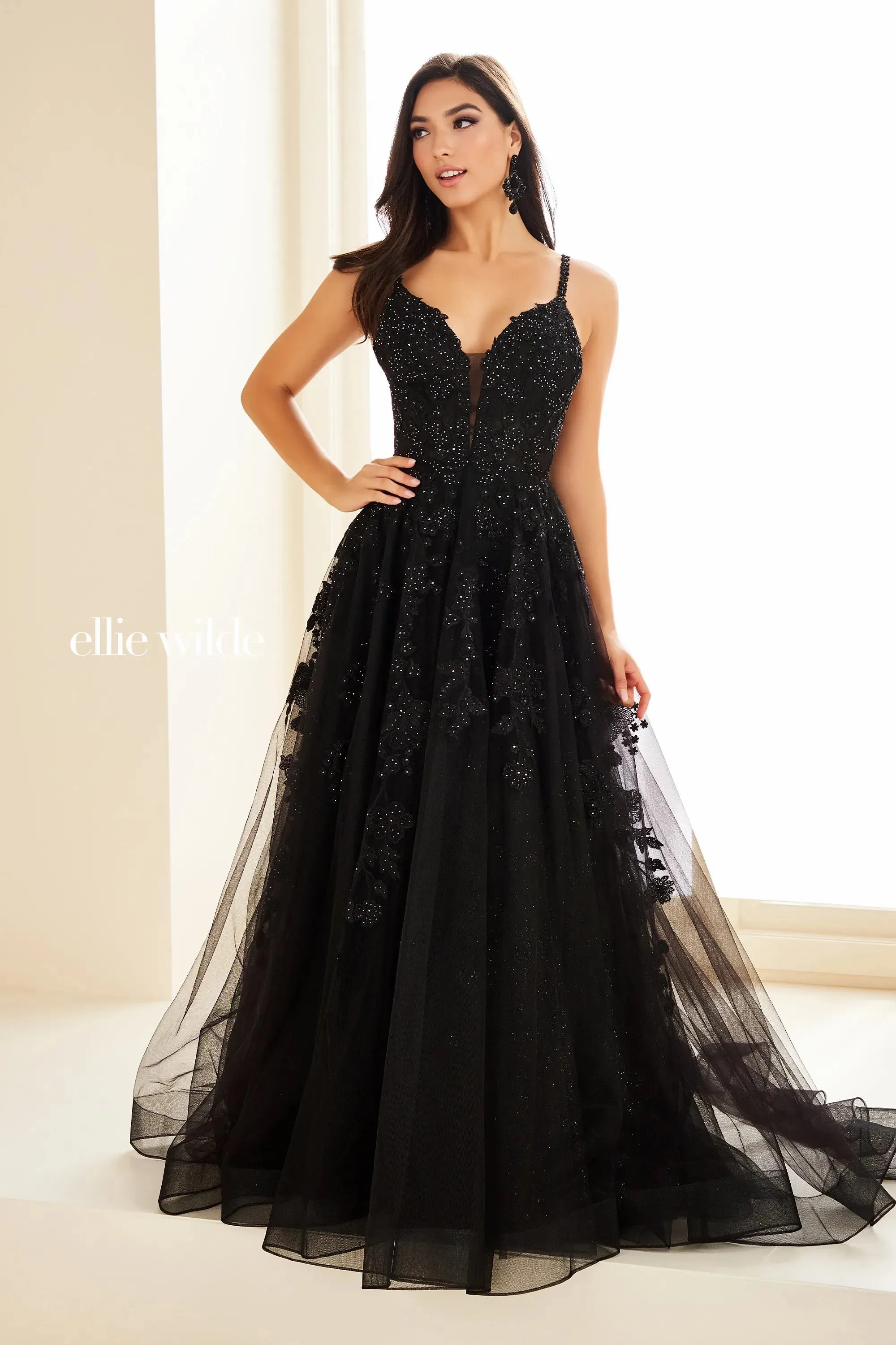 Ellie Wilde EW36015 Size 12 Strawberry Long sheer lace A Line Prom Dress Shimmer Pageant Gown Formal Ballgown