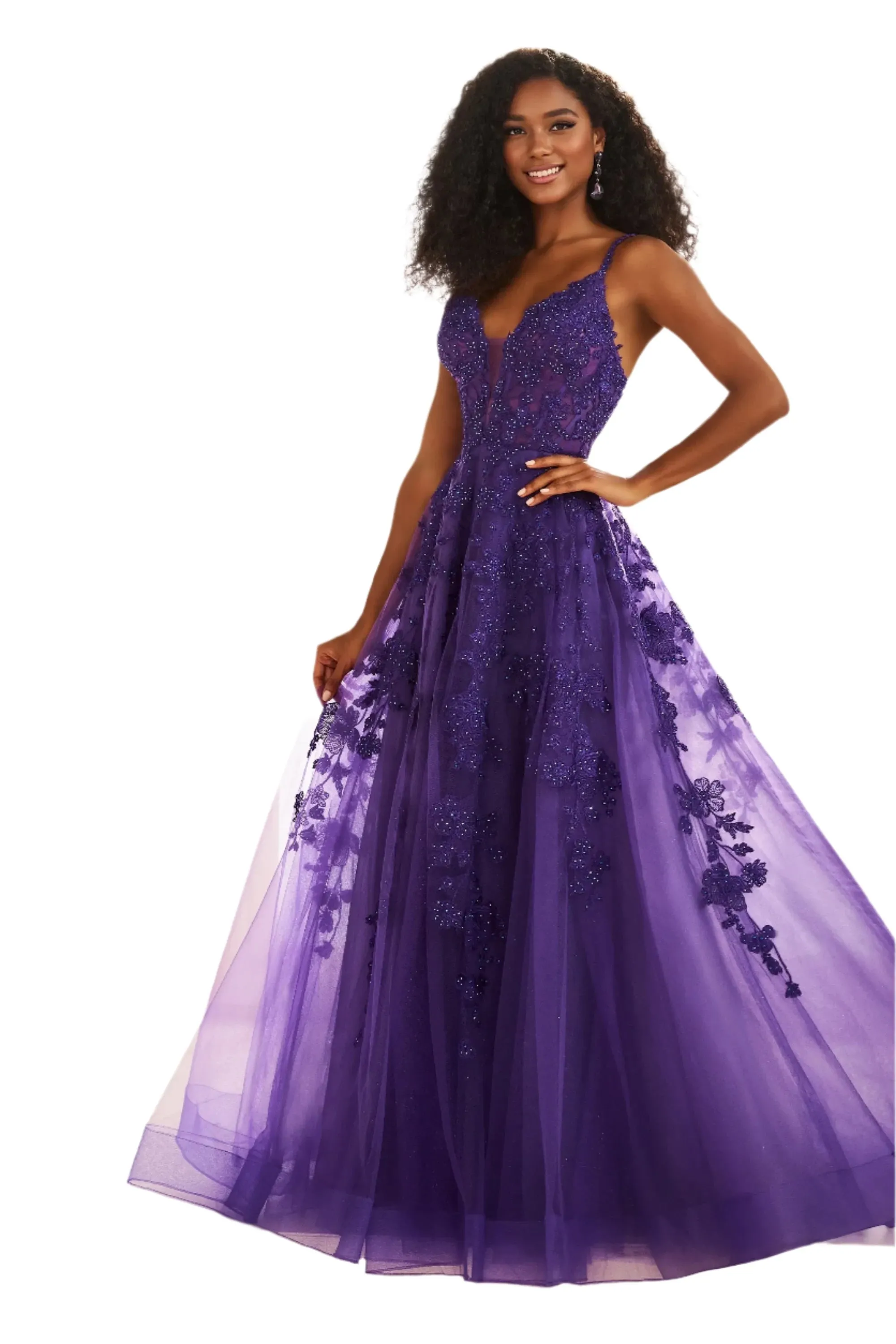 Ellie Wilde EW36015 Size 12 Strawberry Long sheer lace A Line Prom Dress Shimmer Pageant Gown Formal Ballgown