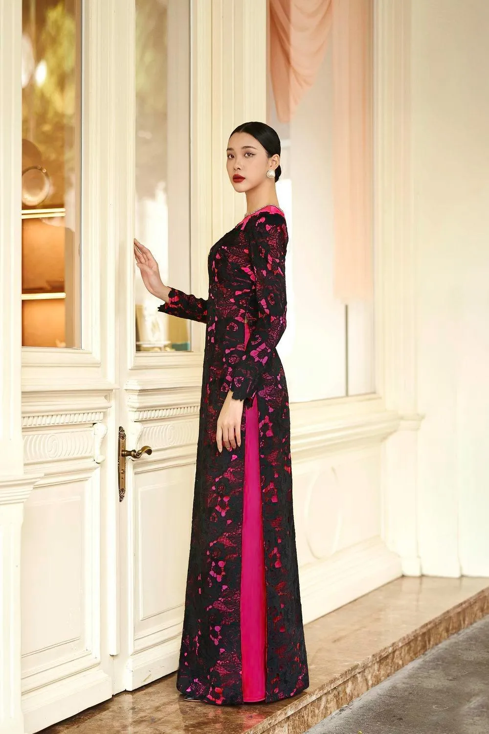 Empira Straight Stone Silk Lace Floor Length Ao Dai