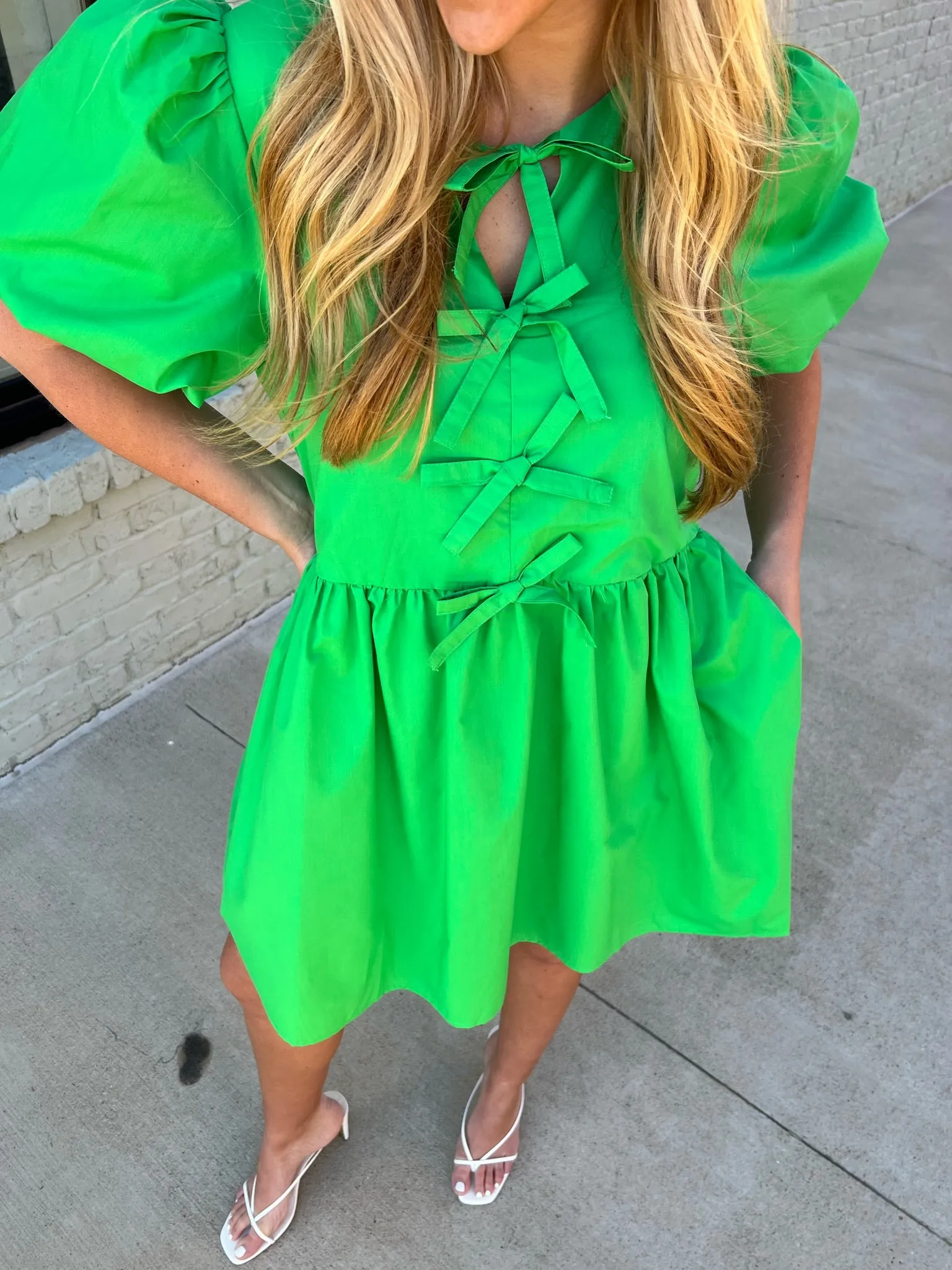 Entro | Haven Bubble Sleeve Mini Dress Green