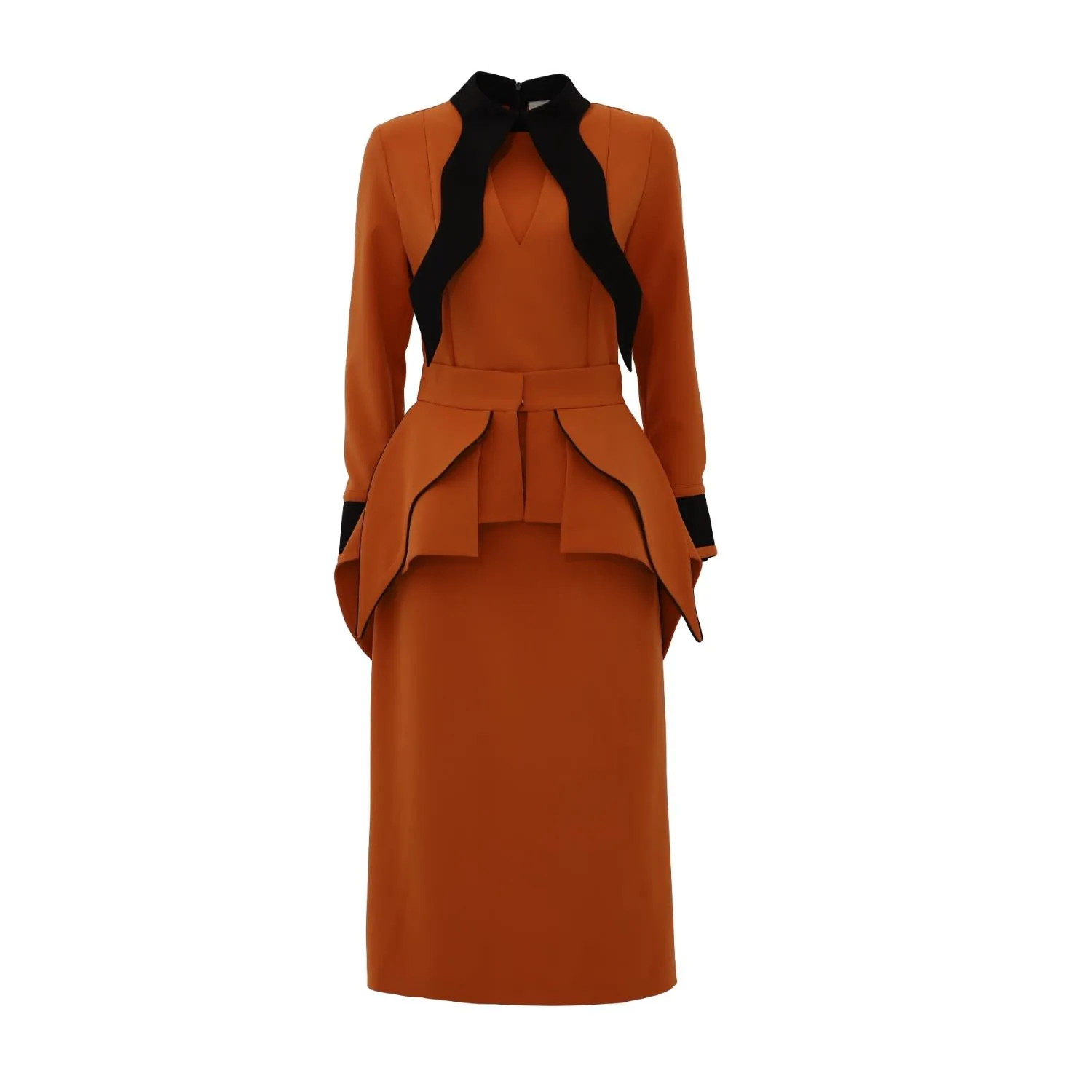 Evening Peplum Belted Dress Orange - Two-Piece Set