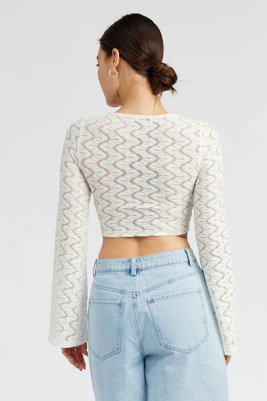 Explore More Collection - CROCHET BELL SLEEVE TOP WTIH FRONT O RING