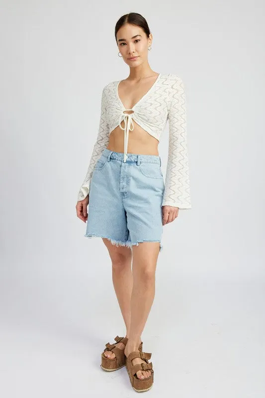 Explore More Collection - CROCHET BELL SLEEVE TOP WTIH FRONT O RING