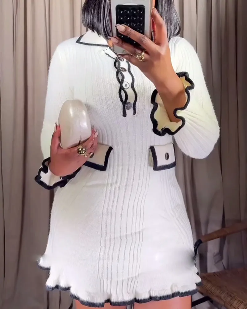 Fashionable and elegant ruffled sweater dress