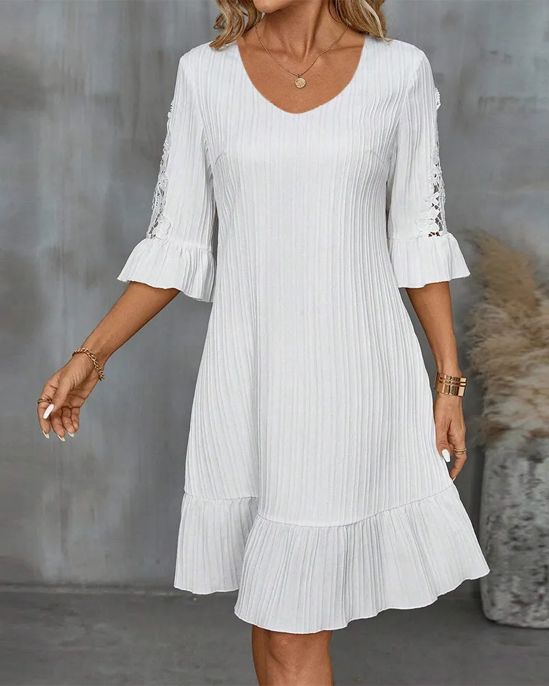 Flared Sleeve Lace Knee Length Dress