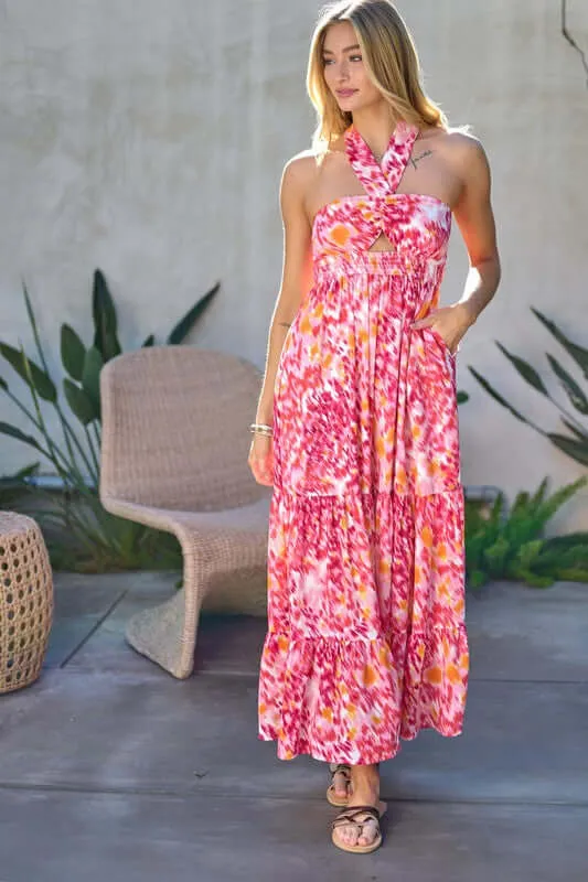 Floral Printed Smocked Ruffle Maxi Dress