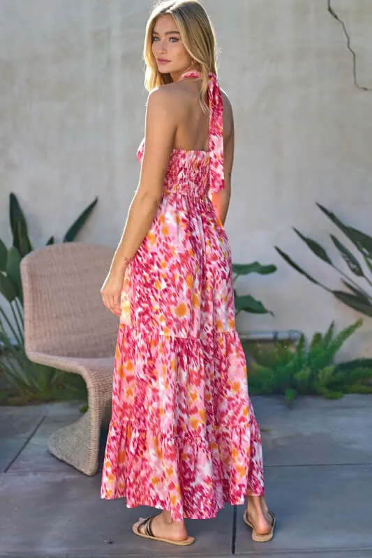 Floral Printed Smocked Ruffle Maxi Dress