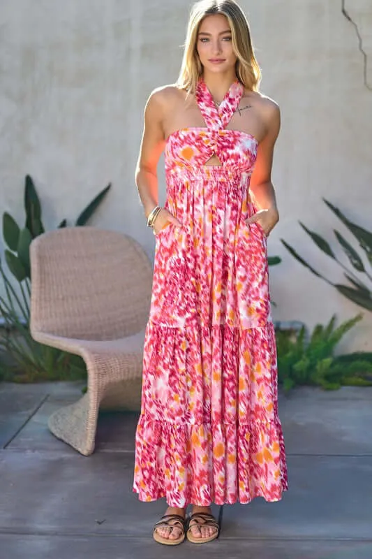 Floral Printed Smocked Ruffle Maxi Dress