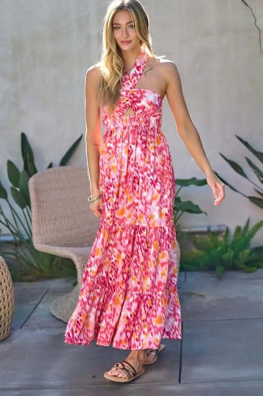 Floral Printed Smocked Ruffle Maxi Dress