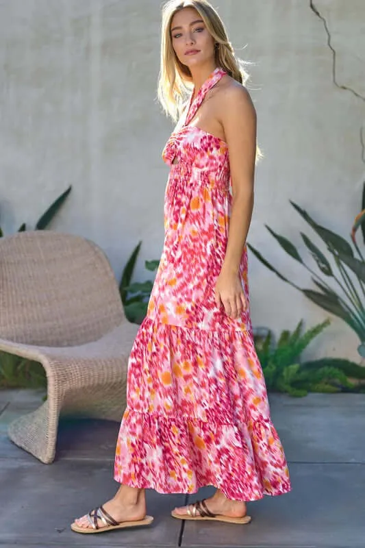 Floral Printed Smocked Ruffle Maxi Dress