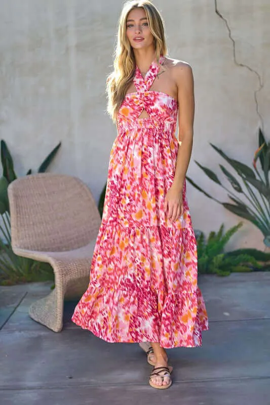 Floral Printed Smocked Ruffle Maxi Dress