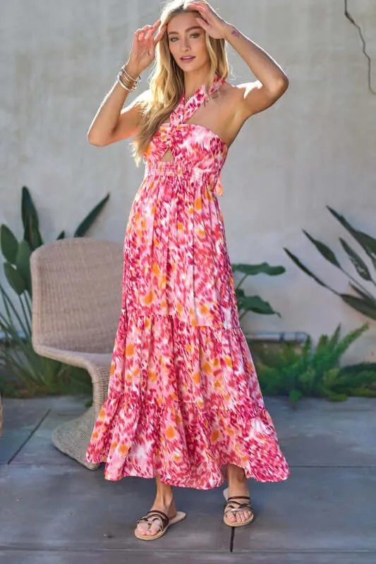 Floral Printed Smocked Ruffle Maxi Dress