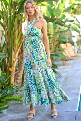 Floral Printed Smocked Ruffle Maxi Dress