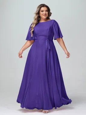 Flutter Sleeves Chiffon Max Dresses with Sash Bow-Regency Plus Size