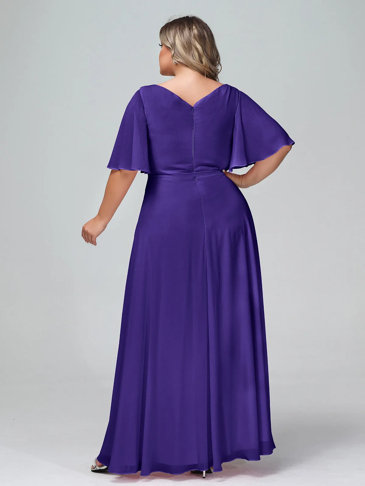 Flutter Sleeves Chiffon Max Dresses with Sash Bow-Regency Plus Size