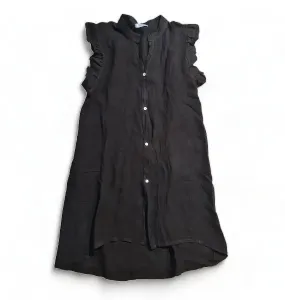 FRILL SHOULDER DRESS ASTRID LINEN BLACK