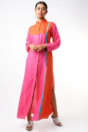 Fuchsia Color Blocked Shirt Dress