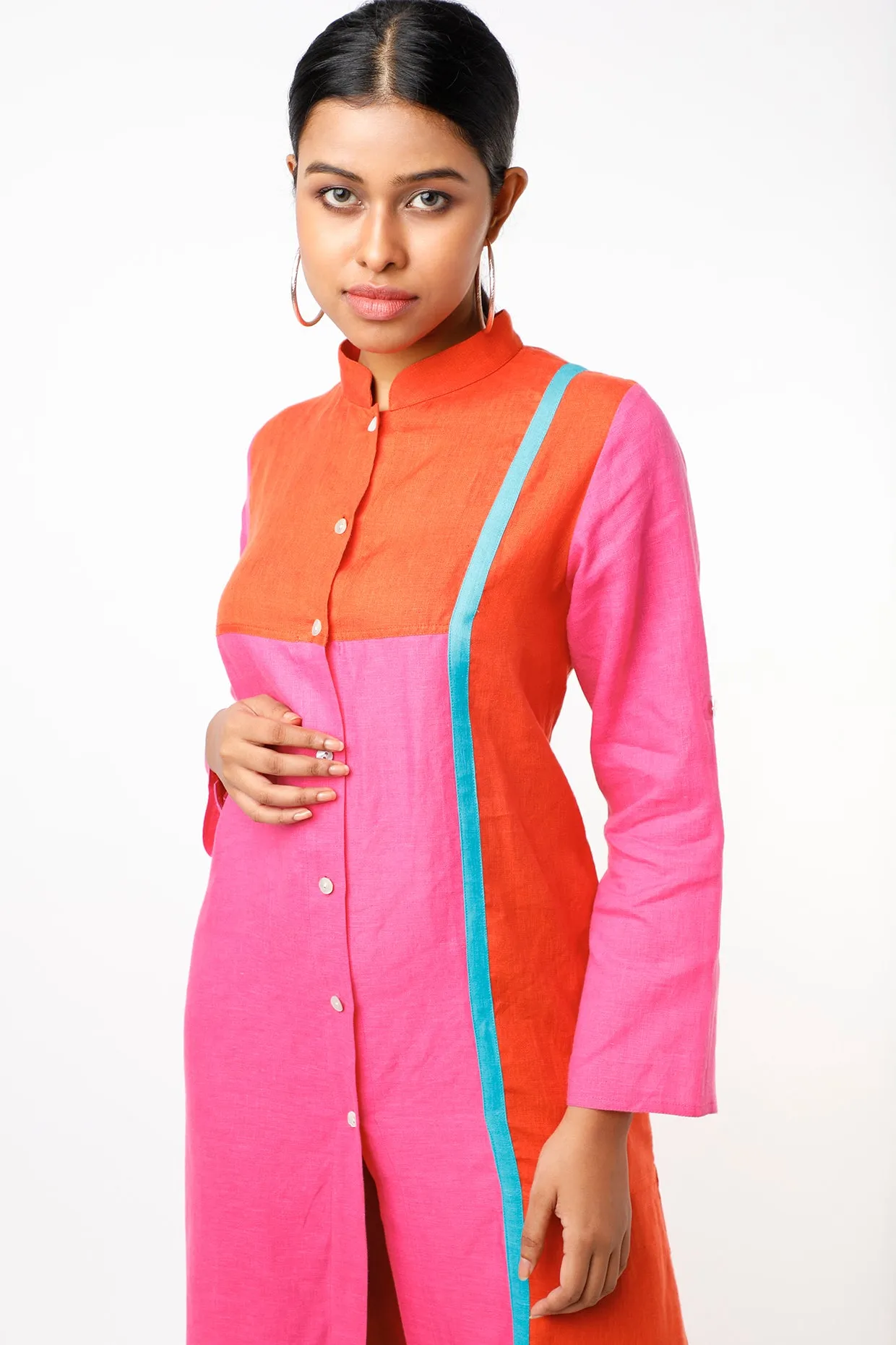 Fuchsia Color Blocked Shirt Dress