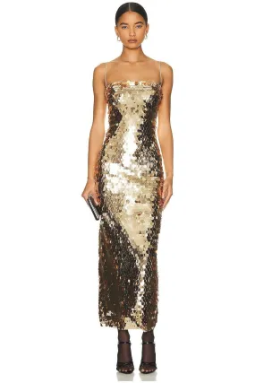 Glittering Tube Top Gold Backless Maxi Dress