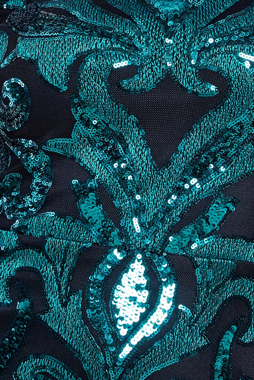 Goddiva Square Neck Scalloped Lace Midi Dress - Emerald Green