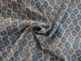 Gray & Teal Geometric Premium Modal Chanderi Silk Fabric