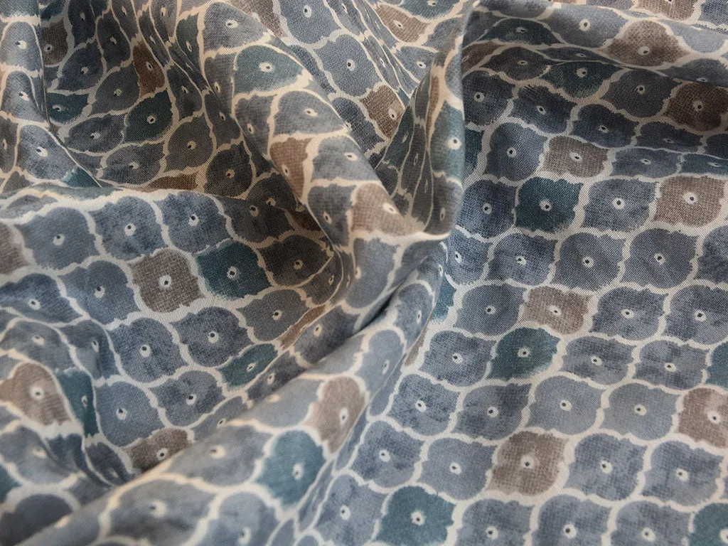 Gray & Teal Geometric Premium Modal Chanderi Silk Fabric