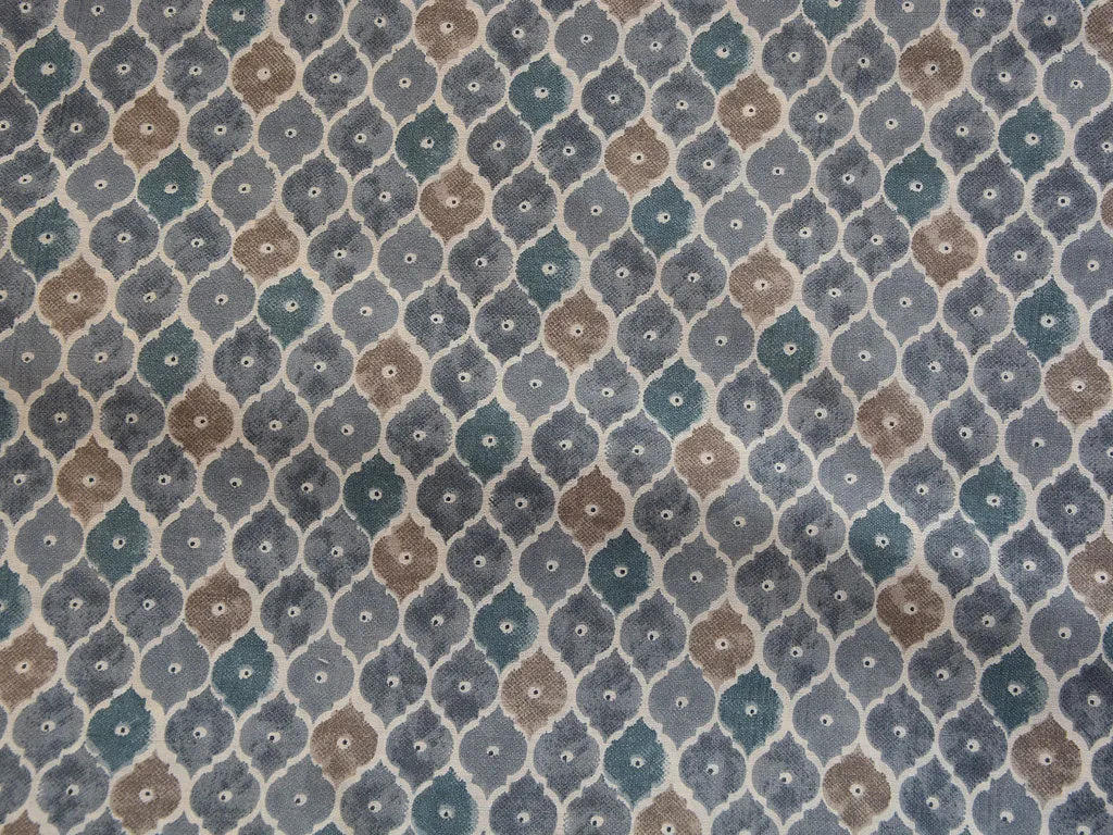 Gray & Teal Geometric Premium Modal Chanderi Silk Fabric