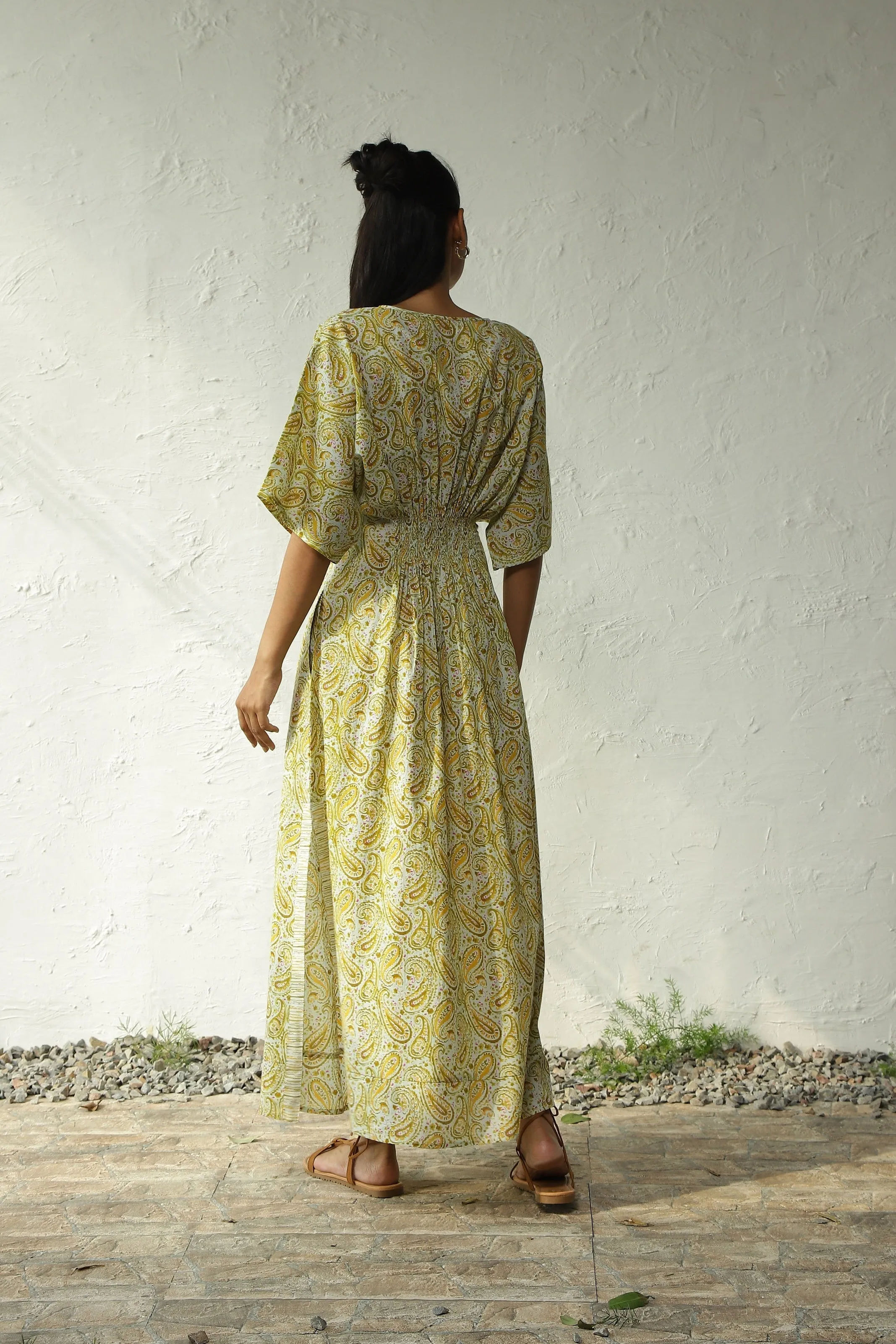 Green Cotton Long Smocked Dress
