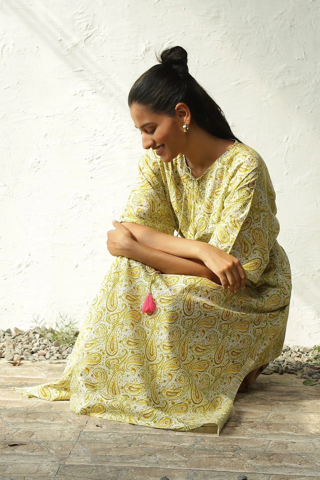 Green Cotton Long Smocked Dress