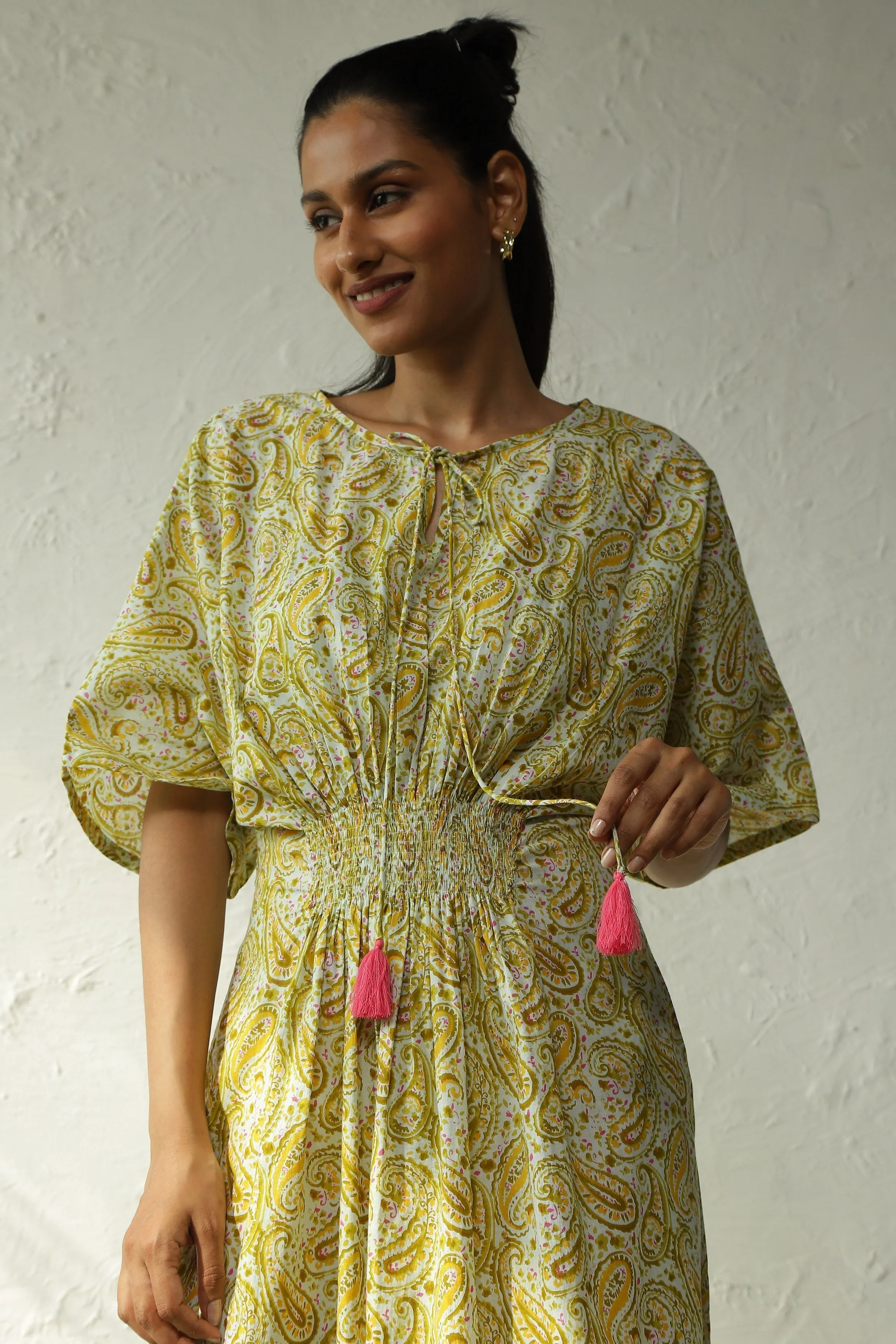Green Cotton Long Smocked Dress