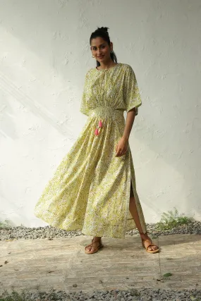 Green Cotton Long Smocked Dress