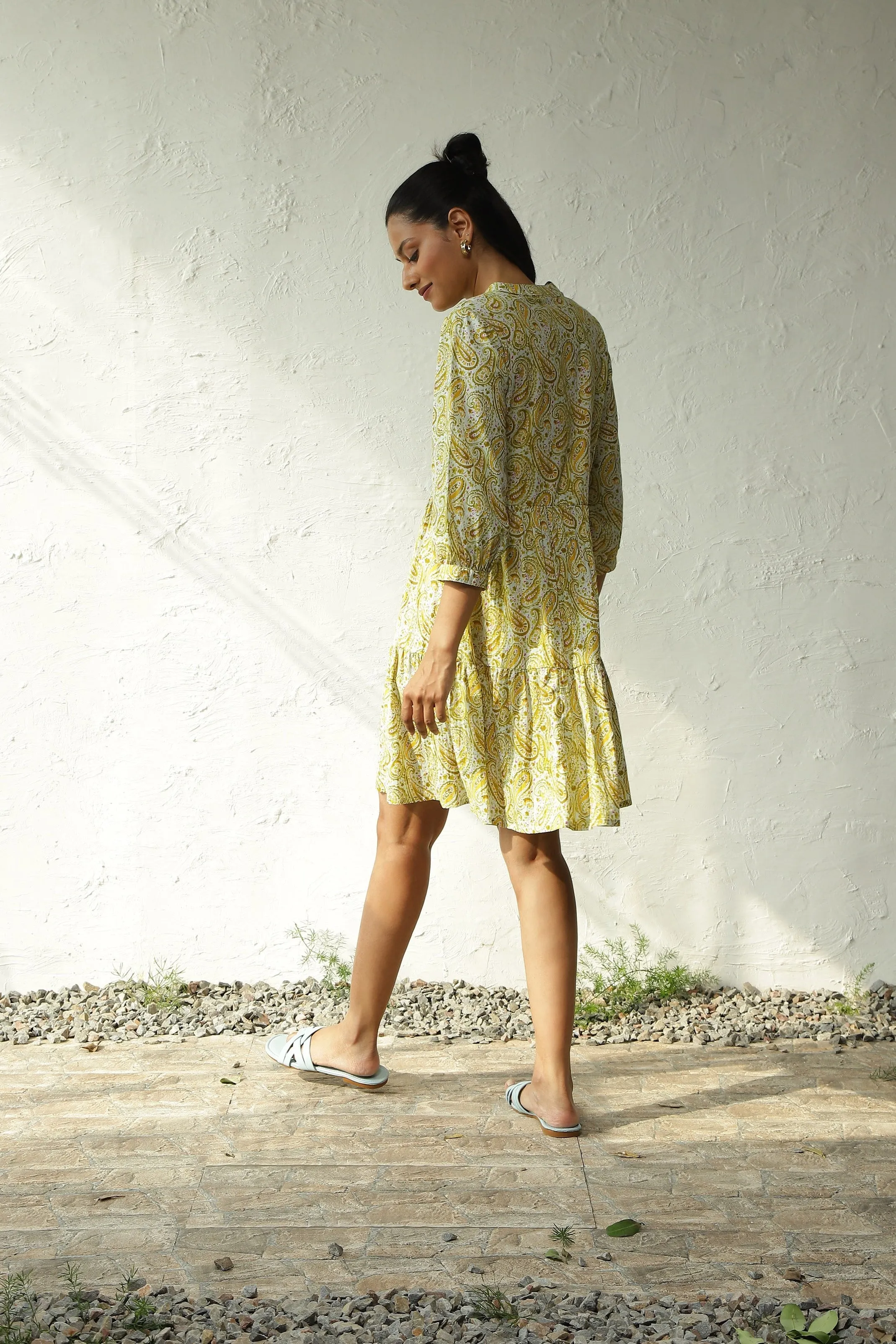 Green Cotton Tiered Midi Dress