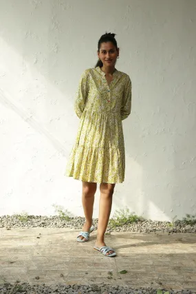 Green Cotton Tiered Midi Dress