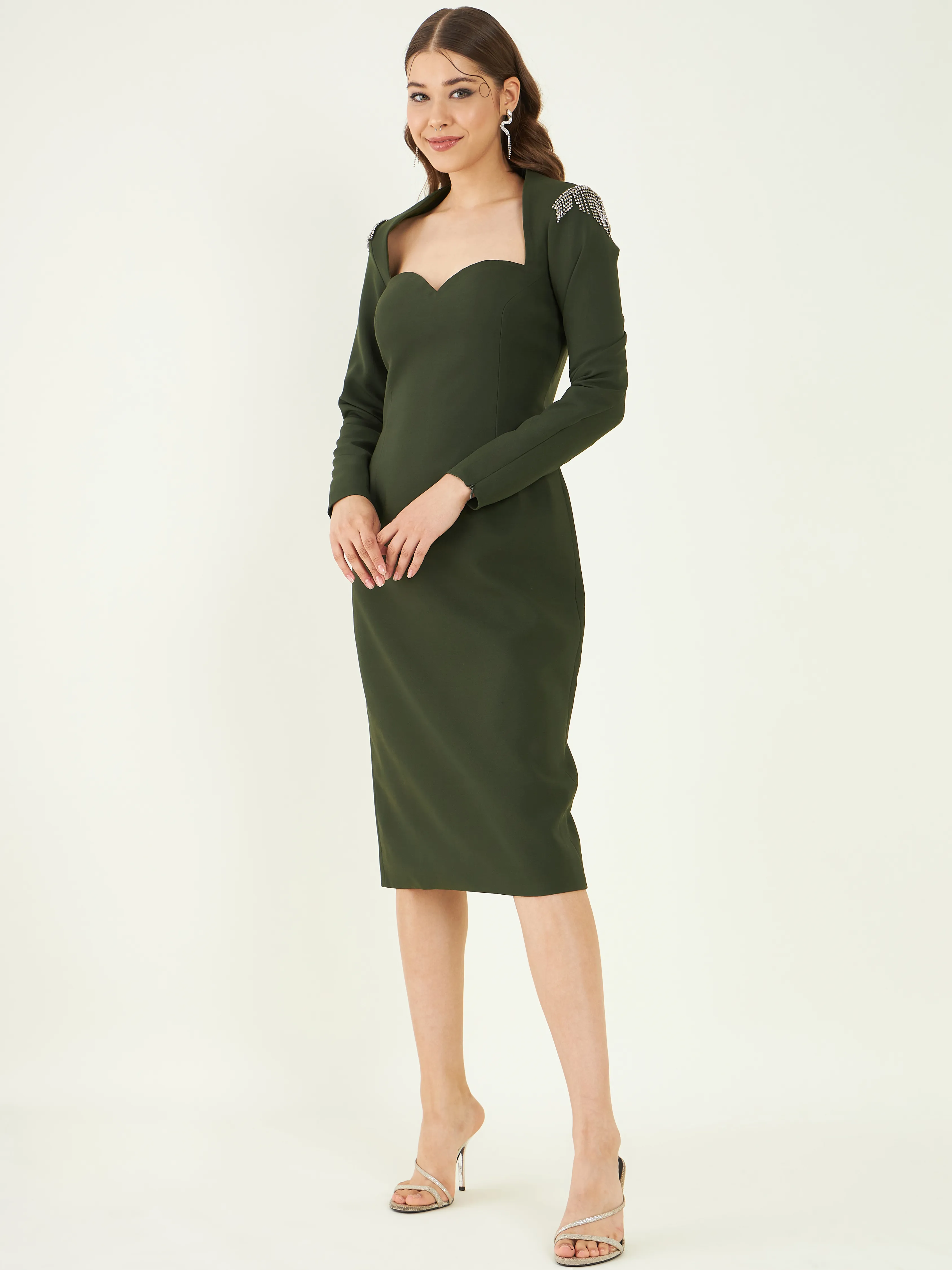 Green Regular Fit Crepe Dress