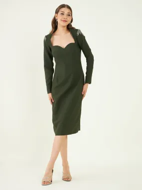 Green Regular Fit Crepe Dress