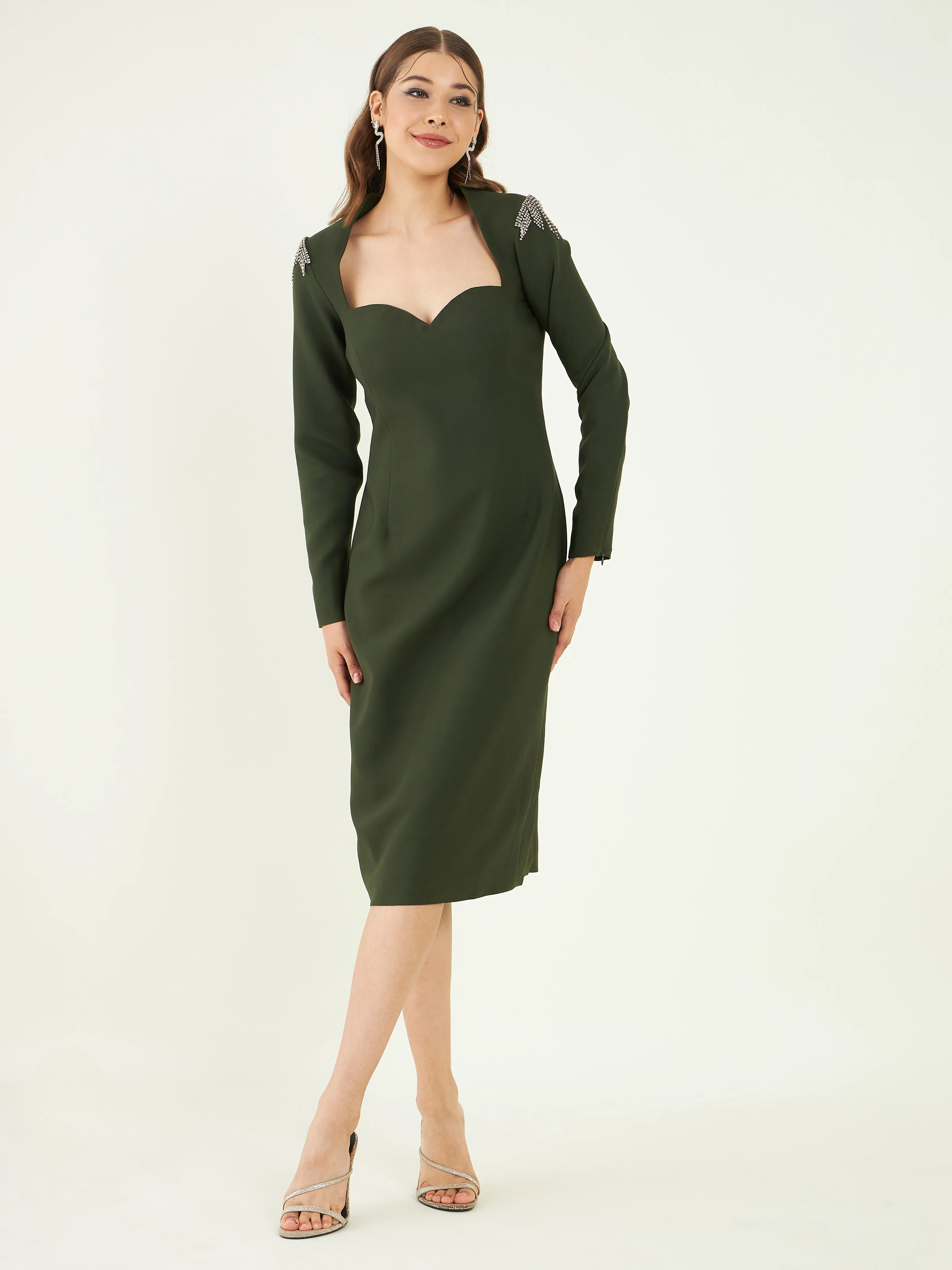 Green Regular Fit Crepe Dress