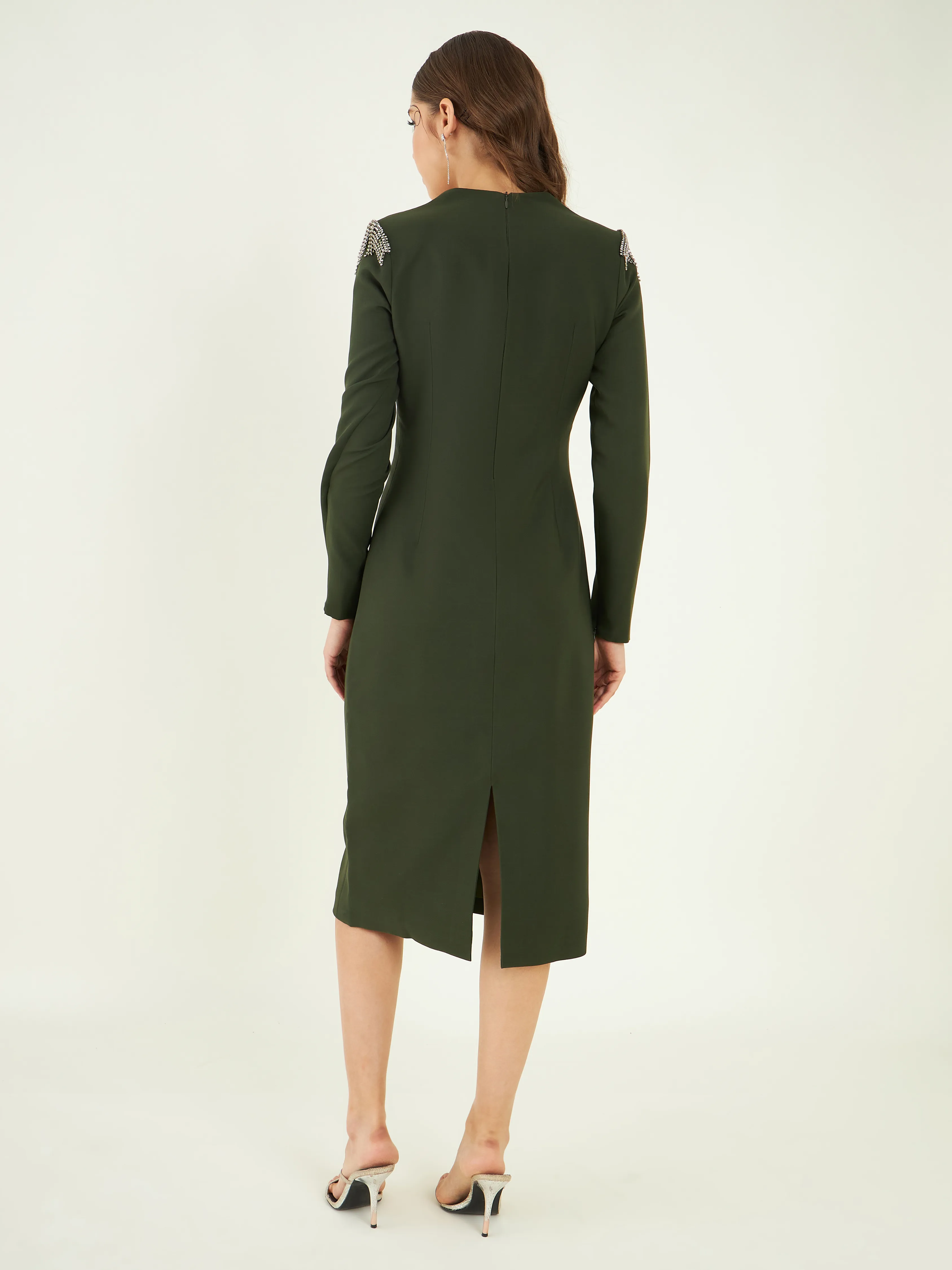 Green Regular Fit Crepe Dress