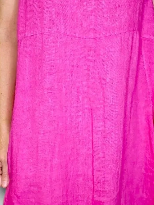 HELGA MAY MID SLEEVE MAXI DRESS LINEN HOT PINK